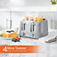 Geepas 4 Slice 1400W Bread Toaster with 6 Level Browning Control Removable Crumb Tray, Cancel Function, Cord Storage - Grey
