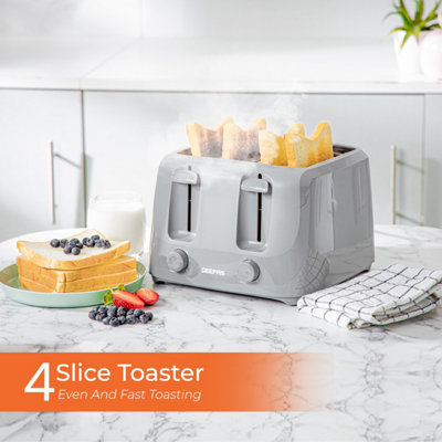 Geepas 4 Slice 1400W Bread Toaster with 6 Level Browning Control Removable Crumb Tray, Cancel Function, Cord Storage - Grey