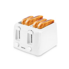 Geepas 4 Slice 1400W Bread Toaster with 6 Level Browning Control Removable Crumb Tray, Cancel Function, Cord Storage - White