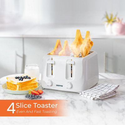 Geepas 4 Slice 1400W Bread Toaster with 6 Level Browning Control Removable Crumb Tray, Cancel Function, Cord Storage - White
