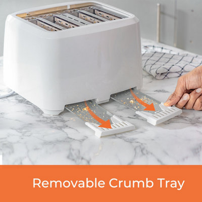 Geepas 4 Slice 1400W Bread Toaster with 6 Level Browning Control Removable Crumb Tray, Cancel Function, Cord Storage - White