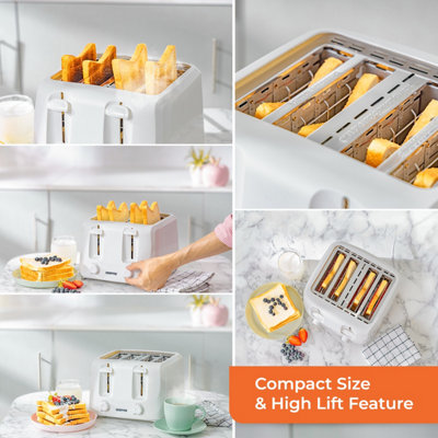 Geepas 4 Slice 1400W Bread Toaster with 6 Level Browning Control Removable Crumb Tray, Cancel Function, Cord Storage - White