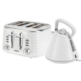 Geepas 4 Slice Bread Toaster & 1.5L Cordless Electric Kettle Combo Set with Textured Design 1750W Toastie Machine, White