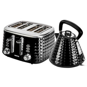 Geepas 4 Slice Bread Toaster & 1.5L Cordless Electric Kettle Combo Set with Textured Design, Black