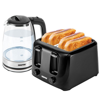 Geepas 4 Slice Bread Toaster & 1.7L Illuminating Electric Glass Kettle Set