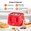 Geepas 4 Slice Bread Toaster Red with Extra Wide Slots 6 Level Browning Control
