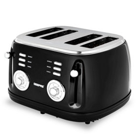 Geepas 4 Slice Bread Toaster with 6 Level Browning Control Removable Crumb Tray, Defrost, Reheat & Cancel Function 1500W