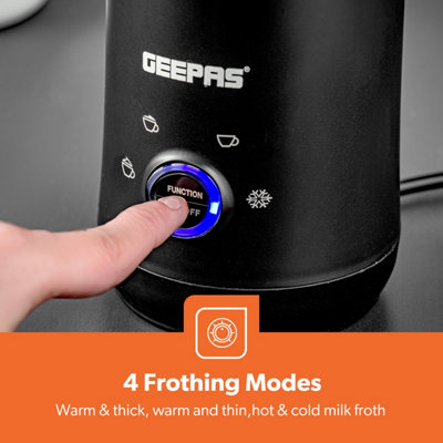 Geepas 500W 4 in 1 Electric Milk Frother and Steamer Auto Shut Off Non Stick Coated Boiler  300ml
