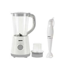 GEEPAS 500W Electric Jug Blender and 180W Black Hand Blender Combo set, Grey and White