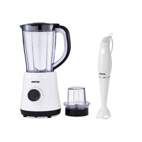 GEEPAS 500W Electric Jug Blender and 180W Hand Blender Combo set Black and White