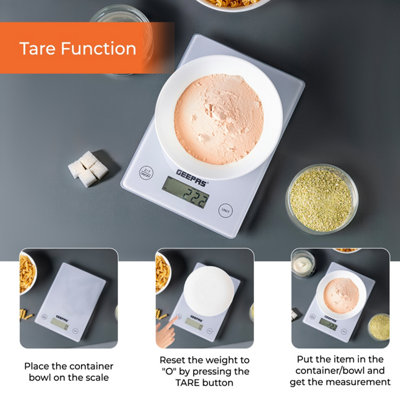 Geepas 5kg Digital Kitchen Weigh Scale Food Weight Machine Tare Function