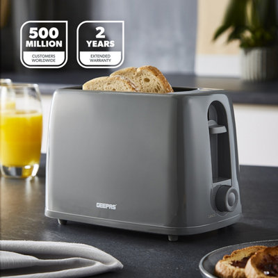 Geepas 650W 2 Slice Bread Toaster with 6 Level Browning Control - Grey