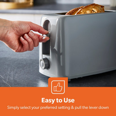 Geepas 650W 2 Slice Bread Toaster with 6 Level Browning Control - Grey