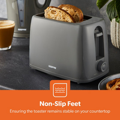 Geepas 650W 2 Slice Bread Toaster with 6 Level Browning Control - Grey