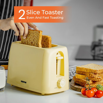 Geepas 650W 2 Slice Bread Toaster with 6 Level Browning Control Removable Crumb Tray, Cancel Function, Cord Storage - Beige