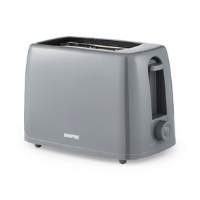 Geepas 650W 2 Slice Bread Toaster with 6 Level Browning Control Removable Crumb Tray, Cancel Function, Cord Storage - Grey