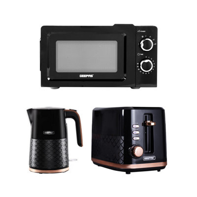 GEEPAS 700W Solo Manual Microwave, 1.7L Electric Kettle & 2 Slice Bread Toaster Kitchen Set