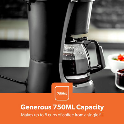 GEEPAS 750ml Filter Coffee Machine Fast Brewing 600W Coffee Maker for Instant Coffee Anti Drip Function Reusable filter Black