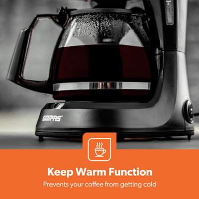 GEEPAS 750ml Filter Coffee Machine Fast Brewing 600W Coffee Maker for Instant Coffee Anti Drip Function Reusable filter Black