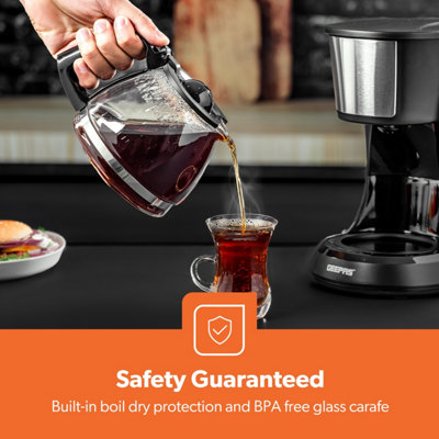 GEEPAS 750ml Filter Coffee Machine Fast Brewing 600W Coffee Maker for Instant Coffee Anti Drip Function Reusable filter Black