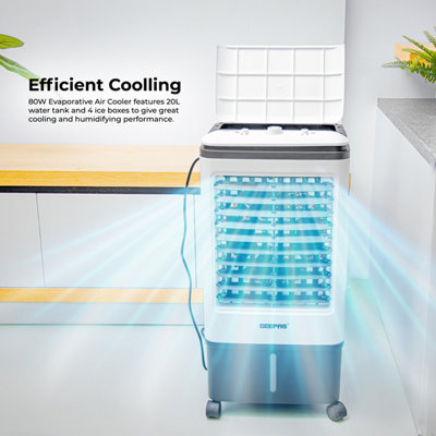 Geepas Air Cooler Evaporative, 20L - 3 Speed Settings & 3 Wind Modes, 4Pcs Ice Box, 80W Portable Cooling Fan