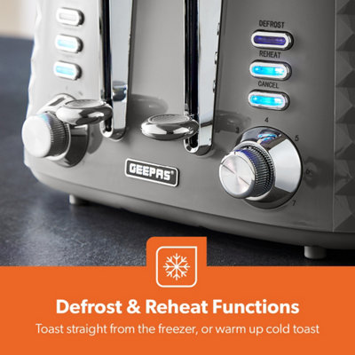 Geepas Argyle 4 Slice Bread Toaster & 1.7L Cordless Electric Kettle Combo Set with Textured Design, Grey
