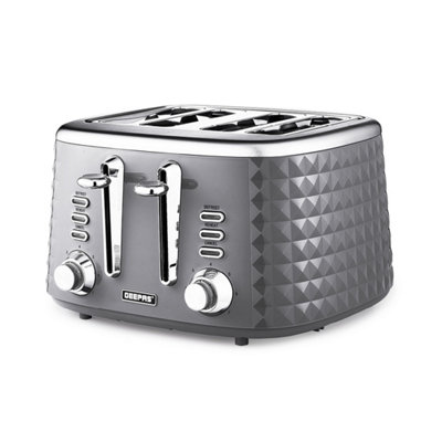 Geepas Argyle 4 Slice Bread Toaster with 7 Level Browning Control 1750W, Grey