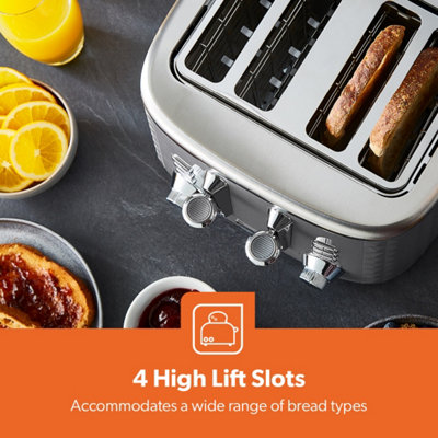 Geepas Argyle 4 Slice Bread Toaster with 7 Level Browning Control 1750W, Grey