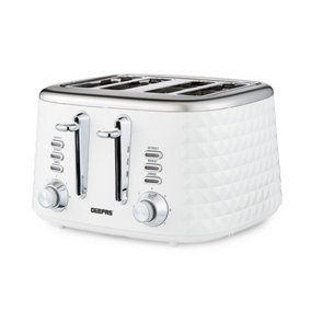 Geepas Argyle 4 Slice Bread Toaster with 7 Level Browning Control 1750W, White