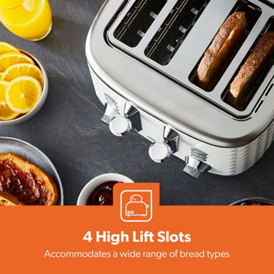 Geepas Argyle 4 Slice Bread Toaster with 7 Level Browning Control 1750W, White