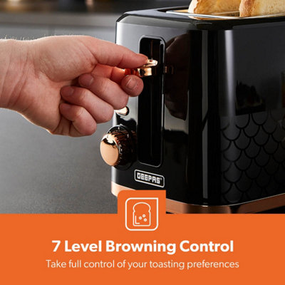 GEEPAS Aura Collection 2 Slice Bread Toaster with 7 Browning Levels Integrated