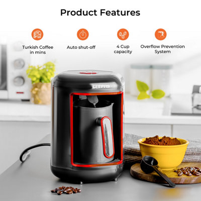 Geepas Automatic Turkish Coffee Maker, 4 Cups Capacity Hot Beverage Turkish Coffee Machine Automatic Expresso Pot, 400W