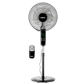Geepas Black 16" 5 Blades Pedestal Fan with Remote Control Floor Standing Oscillating