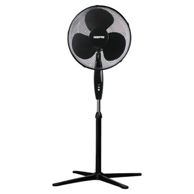 Geepas Black 16" Pedestal Fan 40W Floor Standing Oscillating Fan Adjustable Height