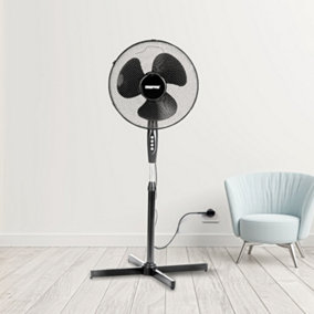 Geepas Black 16" Pedestal Fan 40W Floor Standing Oscillating Fan Adjustable Height