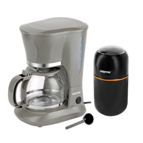 Geepas Coffee Machine & Coffee Grinder Combo Set Grey & Black