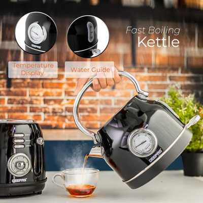 Geepas Cordless 1.7L Electric Kettle & 2 Slice Bread Toaster Kitchen Set - Black