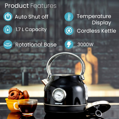 Black 1.7 ltr 2200W Cordless Electric Jug Kettle + Wide Slot 2 Slice Toaster  Set