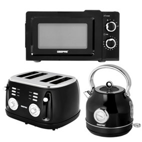 Geepas Cordless Electric 1.7L Kettle 4 Slice Bread Toaster 20L Microwave Oven Kitchen Set