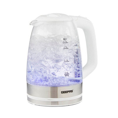 Geepas Electric Blue LED Illuminating Glass Jug Kettle Cordless 1.7L 2200W Tea Kettle