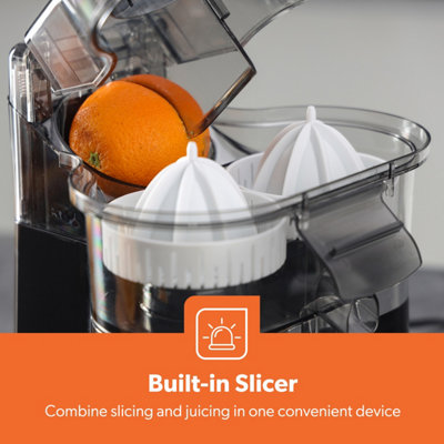GEEPAS Electric Citrus Juicer Machines Dual Head Built-in Slicer