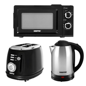 Geepas Electric Kettle 2 Slice Bread Toaster & 20L Microwave Oven Kitchen Set