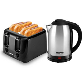 Geepas Electric Kettle & 4 Slice Bread Toaster Kitchen Set 1500W 1.8L Stainless Steel Cordless Jug Kettle