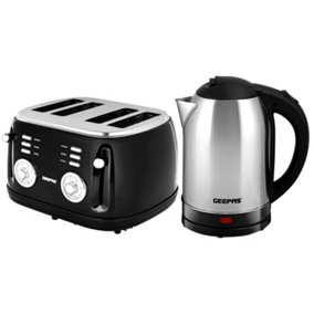 Geepas Electric Kettle & 4 Slice Bread Toaster Kitchen Set Stainless Steel Kettle