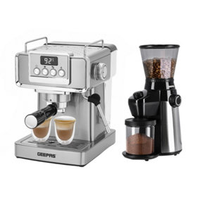 Geepas Espresso Coffee Machine & Conical Burr Coffee Grinder Combo Set