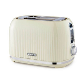 GEEPAS Fluted 2 Slice Bread Toaster with 7 Browning Levels Cream