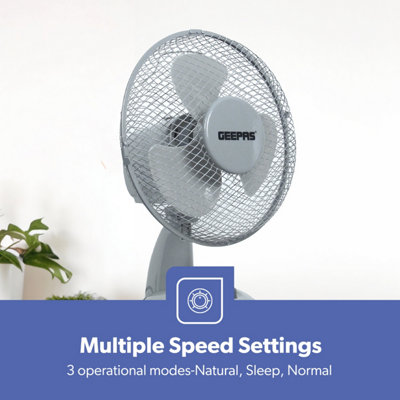 GEEPAS Grey 9" Table Fan - 22W Electric Portable Desktop Cooling Fan for Desk Home or Office Use