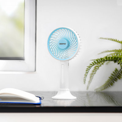 GEEPAS Hand Held Fan, Portable & Foldable, Type C Rechargeable with 3 Speeds, Battery Operated, Blue