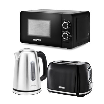 Geepas Illuminating Electric Kettle 2 Slice Bread Toaster & 20L Solo Microwave Kitchen Combo Set