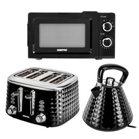 Geepas Kettle, Toaster, And Oven Set, 1.5L Pyramid Kettle 4 Slice Textured Toaster 20L Microwave Oven